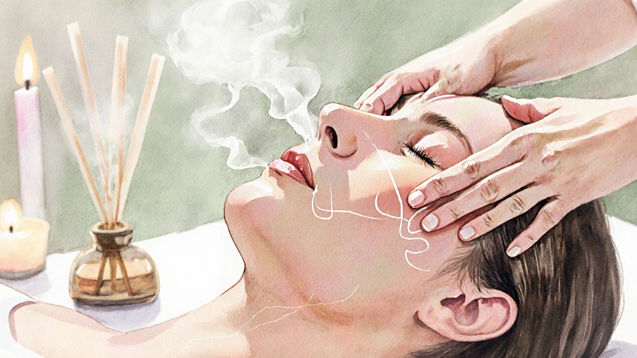 Ručně jemně masírující ústa, nos a uši, s viditelným proudem energie.