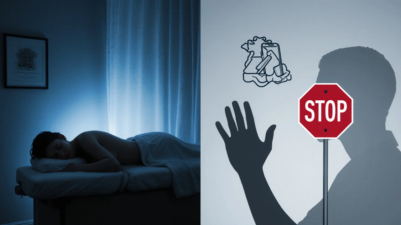 Silhouette zvedá ruku, stop sign a police badge – nahlášení porušení.
