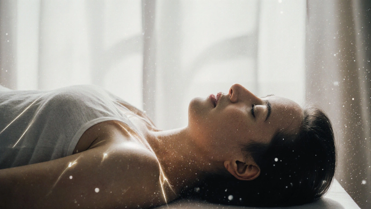 Osoba po sezení milking table masáže, klidně spící v tichém prostředí.