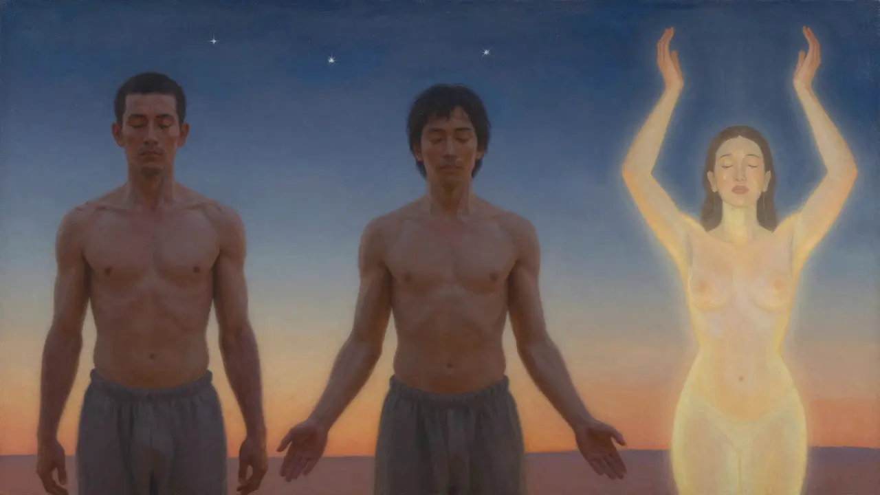 Tři fáze tantrického rituálu: napětí, uvolnění a hluboké převratné osvobození těla a mysli.