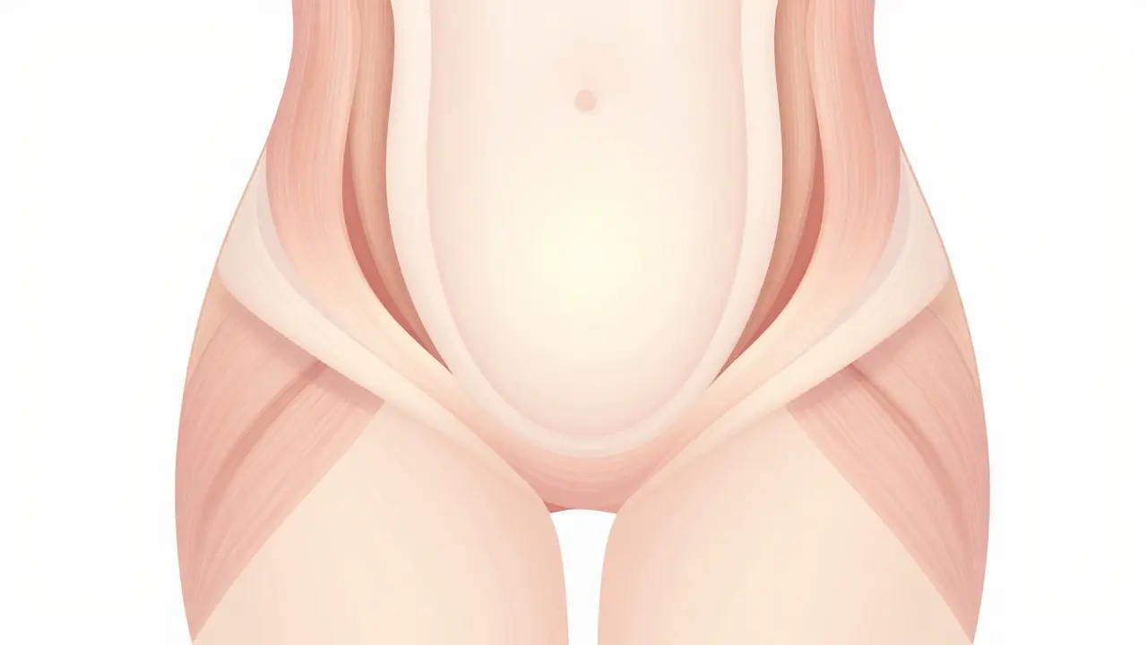 Abstraktní ilustrace posilování pánevního dna pomocí yoni vajíčka